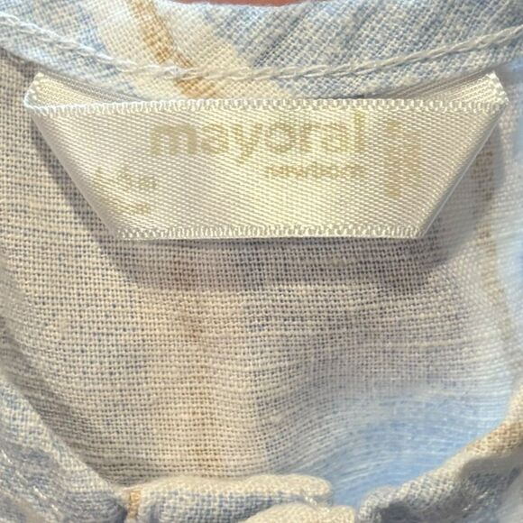 Mayoral Baby Boy 3-6M Linen Cotton Romper Blue Beige Stripe Sleeveless - Picture 3 of 6